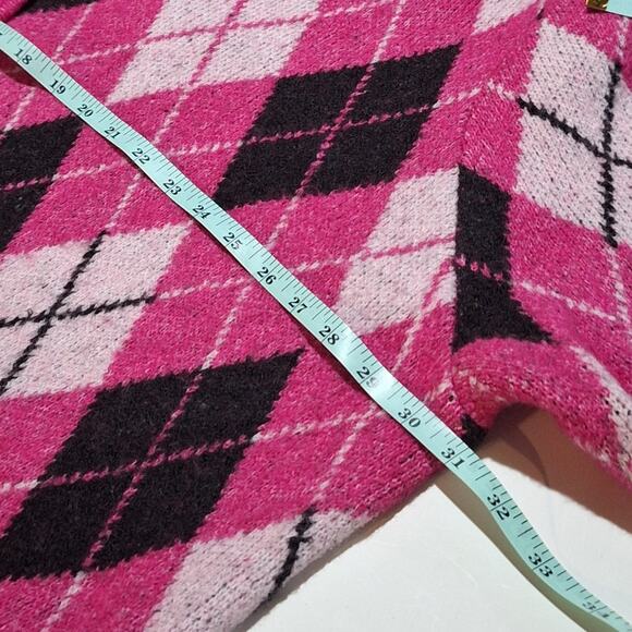 Divided H&M Cardigan Women's Size XXL Argyle V-Neck Cropped Maximalist Academia - Picture 4 of 6